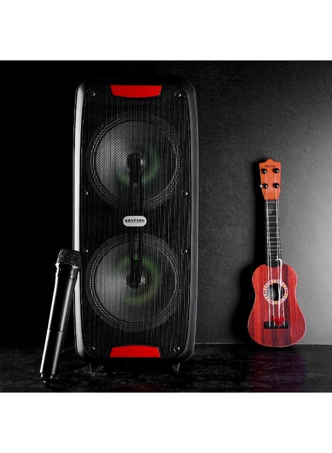 Krypton Portable Rechargeable Bluetooth Speaker KNMS5398 with Wireless Mic & Remote, 40000W PMPO, TWS Function, USB/TF/SD/AUX/FM, LED Display & Party Lights, Indoor & Outdoor Use – Black - Image 4