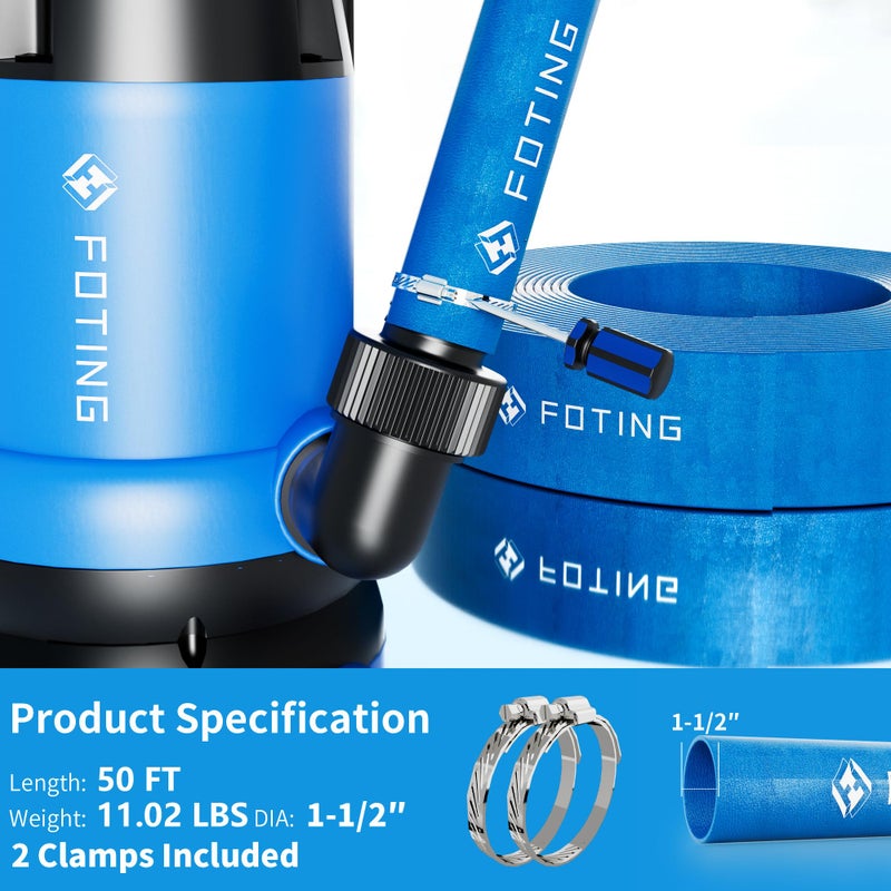 FOTING 50FT Pool Backwash Hose 1-1/2 IN, Heavy-Duty Discharge Hoses PVC Pool Drain Hose, Lay Flat Hose for Pool Drainage, Sump Pumps, Yard, Water Transfer, Weather-Proof Water Pump Hose - Image 2