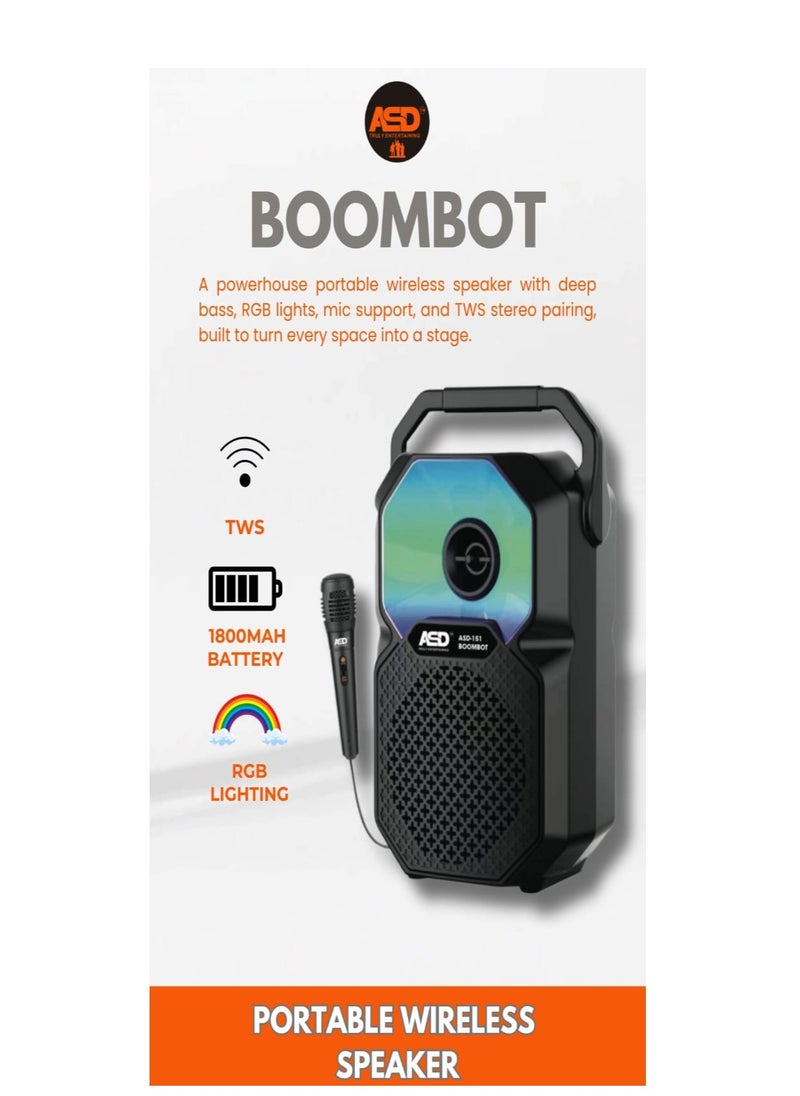 ASD 8W 6.5 Inch TWS Portable Wireless Speaker BOOMBOT with Wired Microphone, RGB Light, FM Radio and TF Card Support - 1800 mAh Battery for Long Lasting Music Play.  - Image 5