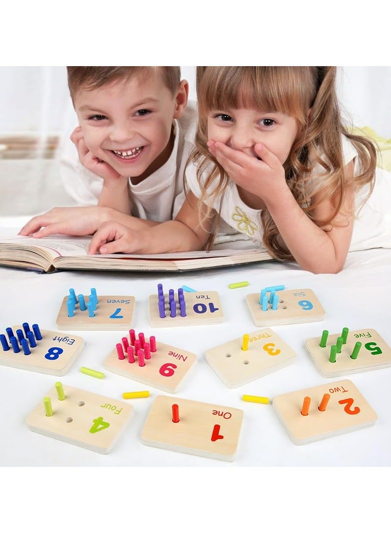 Oasisgalore Montessori Sensory Integration Early Education Math Learning Sticks for Children Color Cognitive Matching Board Wooden Stick Games Educational Toys  - Image 1