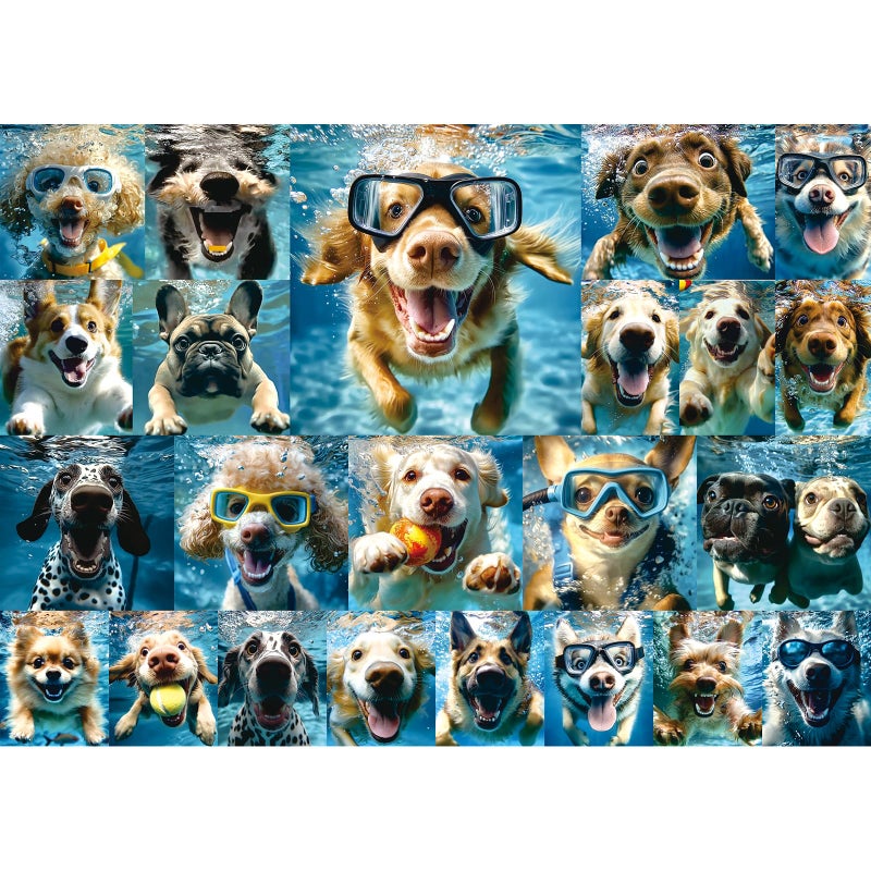 MINIWAN Underwater Dogs Jigsaw Puzzles 1000 Pieces for Adults Funny Cute Dogs Collage Puzzles for Adults 1000 Pieces with Letters on Back Hard Impossible Difficult Challenging Family Puzzle - Image 1