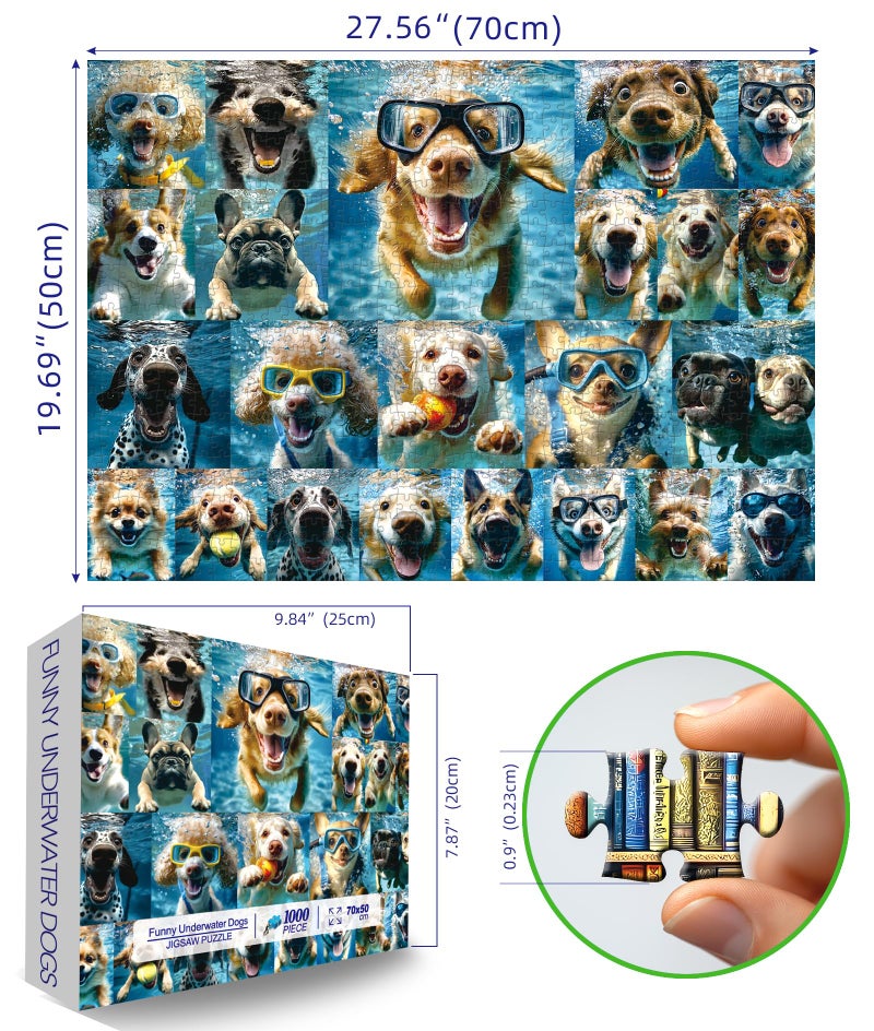MINIWAN Underwater Dogs Jigsaw Puzzles 1000 Pieces for Adults Funny Cute Dogs Collage Puzzles for Adults 1000 Pieces with Letters on Back Hard Impossible Difficult Challenging Family Puzzle - Image 2