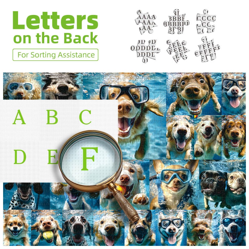 MINIWAN Underwater Dogs Jigsaw Puzzles 1000 Pieces for Adults Funny Cute Dogs Collage Puzzles for Adults 1000 Pieces with Letters on Back Hard Impossible Difficult Challenging Family Puzzle - Image 3