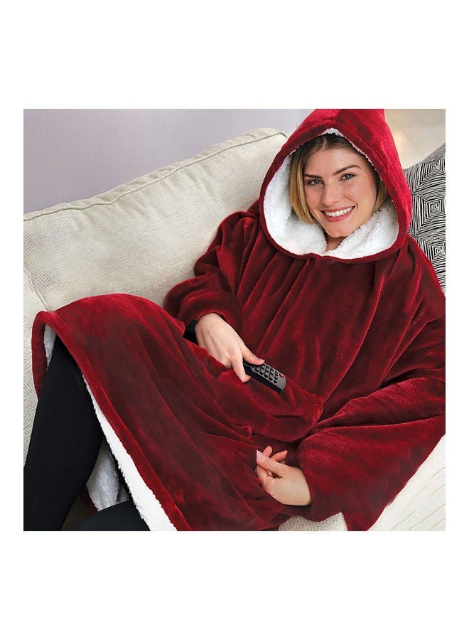 NIBEMINENT Women Men Huggle Hoodie Blanket 120cm Long Sleeves Plush Lazy TV Pullover Outdoor Warm Robe red 25*25*25cm - Image 1