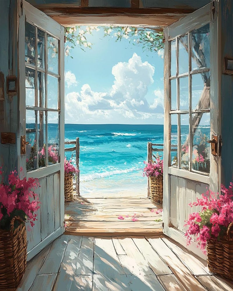 MBNTJHT DIY Scenery Paint by Numbers Kit for Adults on Canvas,Landscape Beach Digital Oil Painting Kit for Adults Beginner,Easy Scenery Acrylic Paint by Number Kits for Holiday Gifts 16X20 Inch. - Image 1
