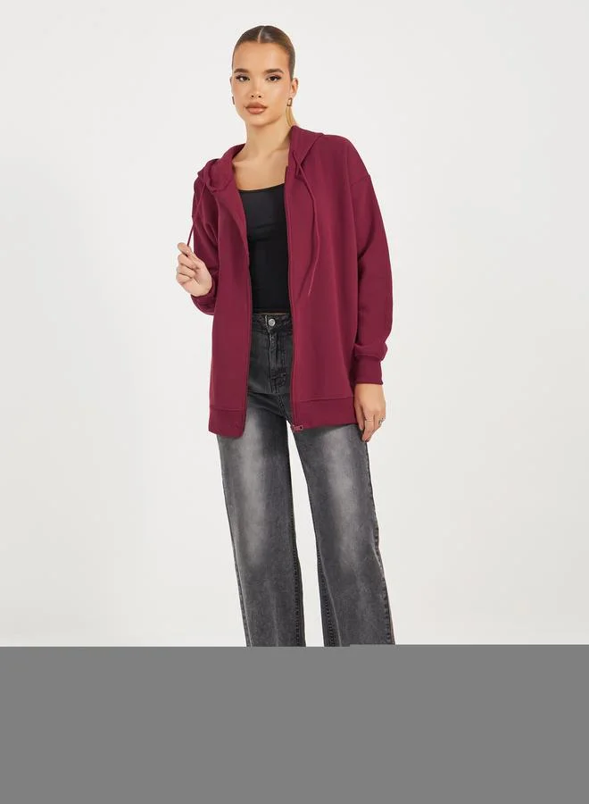 Styli Oversized Zip Through Longline Hoodie