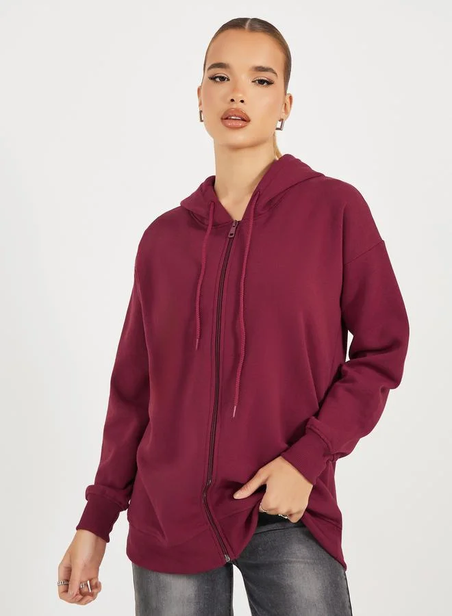 Styli Oversized Zip Through Longline Hoodie