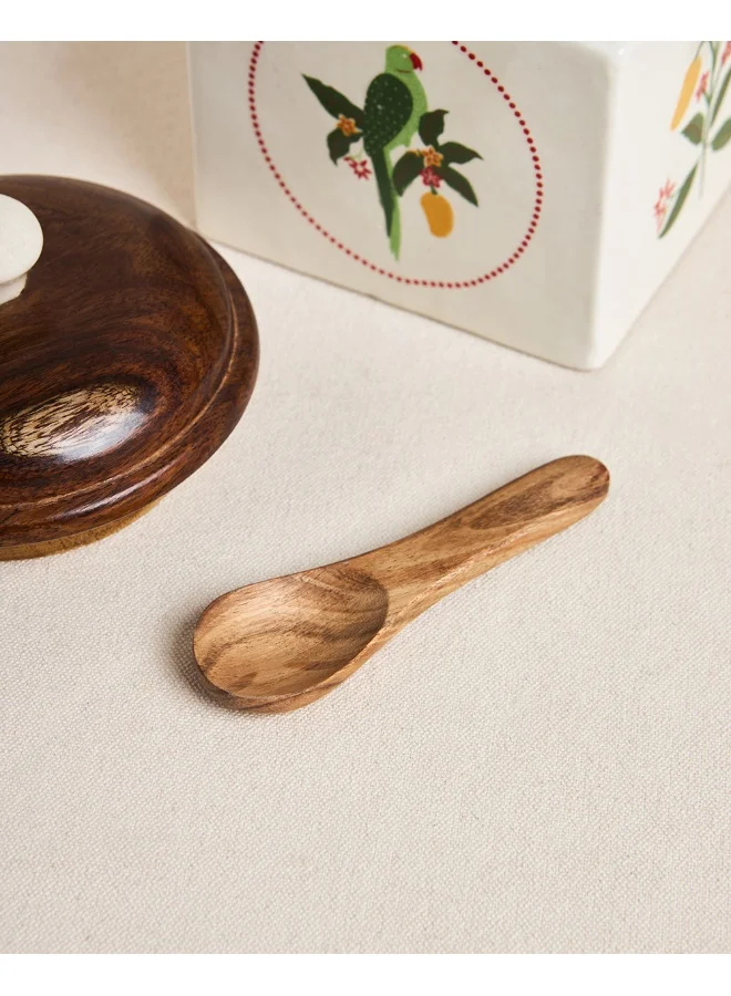 تشامباك Chumbak Serenade Storage Jar with Spoon | Barni Jar with Lid | Ceramic Storage Jar Container Pickle/Achar, Sauces, Chutney, Sugar with Wooden Spoon