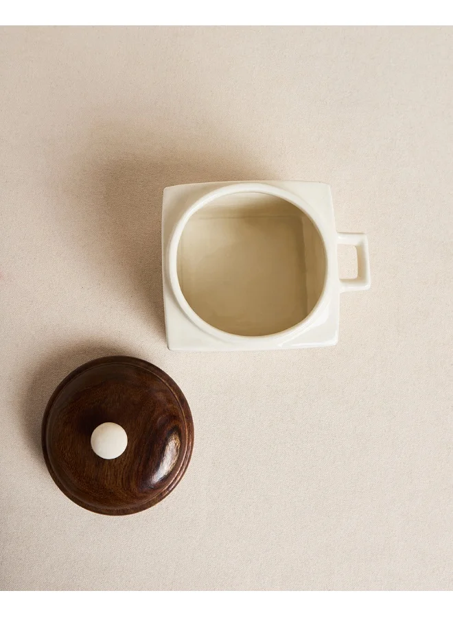 تشامباك Chumbak Serenade Storage Jar with Spoon | Barni Jar with Lid | Ceramic Storage Jar Container Pickle/Achar, Sauces, Chutney, Sugar with Wooden Spoon