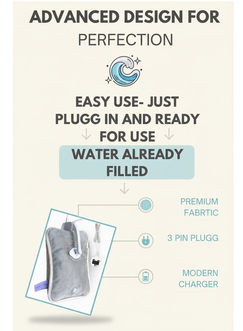 Breeze & Ripplez™ Dual comfort electric rechargeable heating water bag soft fleece cover for pain relief advanced leak proof technology fast heating large size - Image 4