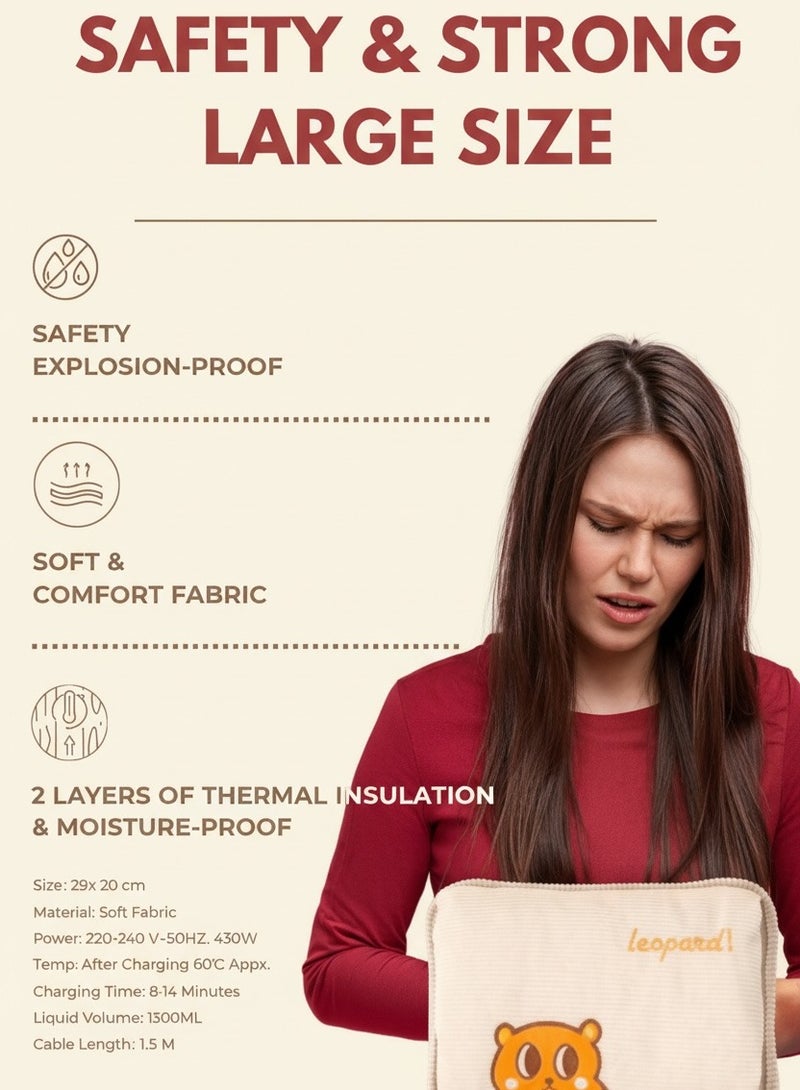 Breeze & Ripplez™ Dual comfort electric rechargeable heating water bag soft fleece cover for pain relief advanced leak proof technology fast heating large size - Image 5