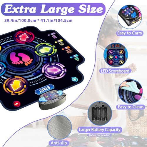 KIZJORYA 【Upgraded】KIZJORYA Dance Mat for Kids, Electronic Light-up Dance Pad with Wireless Bluetooth 5 Speeds 9 Levels, Dancing Mat for Toddlers Music Game Dance Toy for Girls Boys 3 4 5 6 7 8 9 10+ Year Old - Image 5
