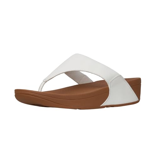 FitFlop Women's Lulu Toe Post Leather Flip Flop Sandals - Ergonomic Microwobbleboard Cushioning, Slip-Resistant Sole - White, 11 - Image 1