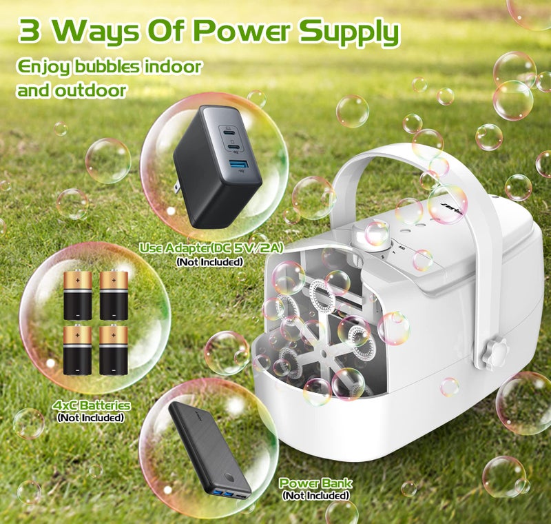 Zerhunt Bubble Machine Durable Automatic Bubble Blower, 18000+ Big Bubbles Per Minute Bubbles for Kids Toddlers Bubble Maker Operated by Plugin or Batteries Bubble Toys for Indoor Outdoor Birthday Party - Image 5