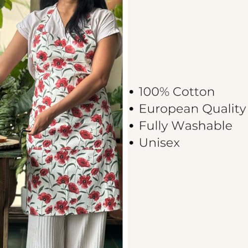 Oak & Lily Kitchen Linen Set | Apron with Pot Holders & Set of 3 Dish Towel Napkins | 100% Cotton | Washable | Gift for Cooking, Baking & Housewarming (Red Poppy Print) - Image 4