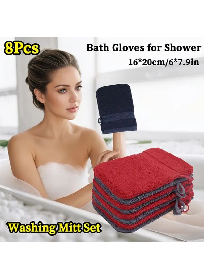 Set of 8 Cotton Bath Gloves Dark Grey Light Blue for Deep Cleansing - Image 3