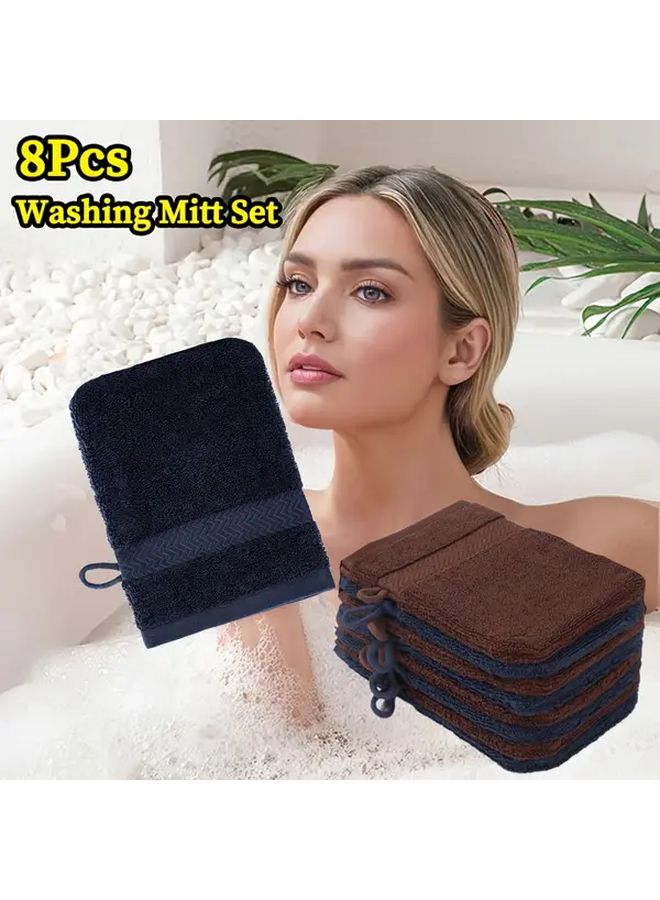 Set of 8 Cotton Bath Gloves Dark Grey Light Blue for Deep Cleansing - Image 5