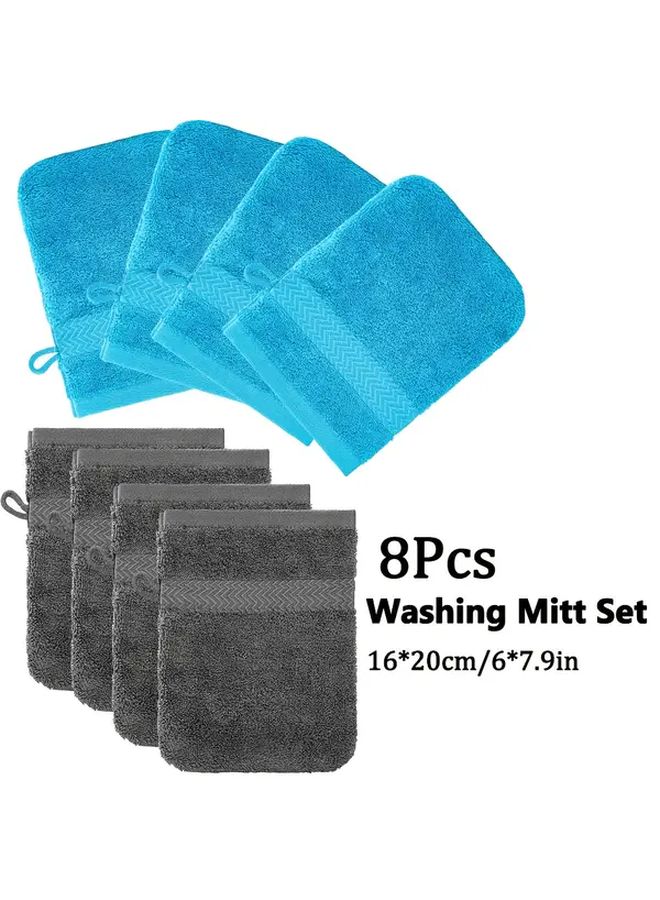 Set of 8 Cotton Bath Gloves Dark Grey Light Blue for Deep Cleansing - Image 1
