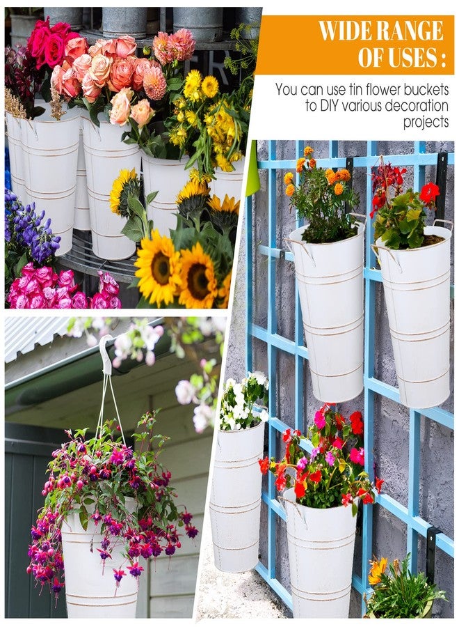 Chumia 6 Pcs 12 Inch Galvanized Metal Vase, French Flower Bucket for Cut Flowers, Metal Flower Bucket Decoration, Home Farmhouse Vase Table Decoration for Wedding Party(White) - Image 4