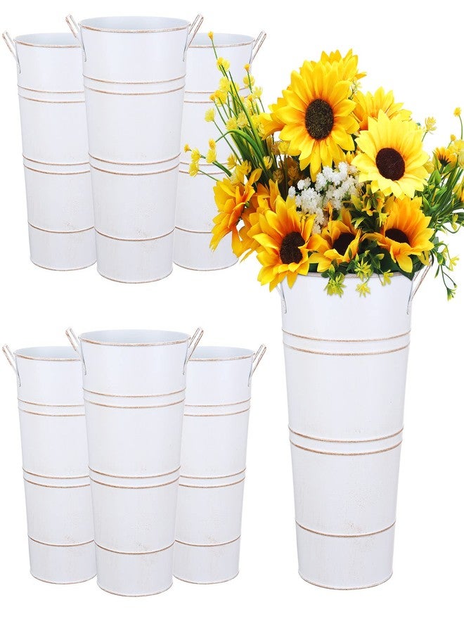 Chumia 6 Pcs 12 Inch Galvanized Metal Vase, French Flower Bucket for Cut Flowers, Metal Flower Bucket Decoration, Home Farmhouse Vase Table Decoration for Wedding Party(White) - Image 1