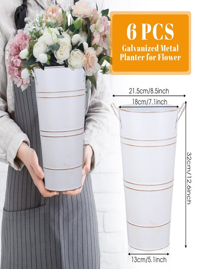 Chumia 6 Pcs 12 Inch Galvanized Metal Vase, French Flower Bucket for Cut Flowers, Metal Flower Bucket Decoration, Home Farmhouse Vase Table Decoration for Wedding Party(White) - Image 2