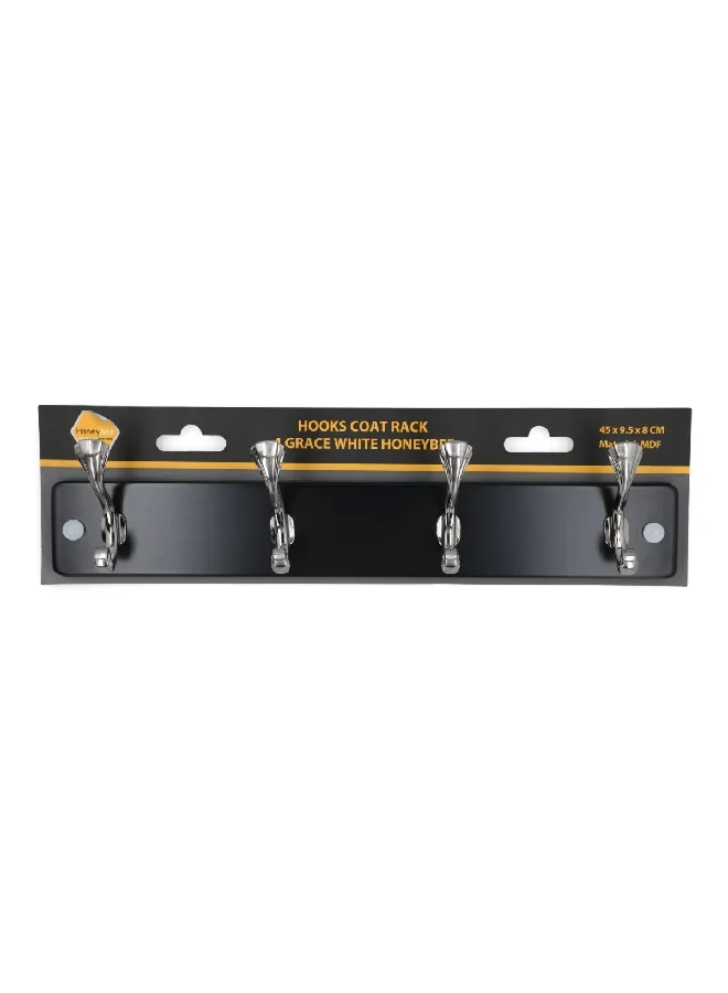 HoneyBee 4-Hooks Durable Construction Elko Coat Rack Finely Black and Silver 45 x 9.5 x 8 cm