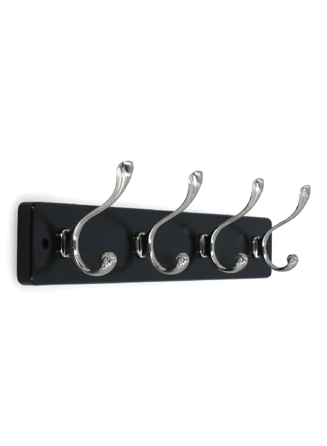 HoneyBee 4-Hooks Durable Construction Elko Coat Rack Finely Black and Silver 45 x 9.5 x 8 cm