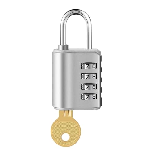 Jukusa 4-Digit Combination Padlock with Backup Key(1) | Heavy Duty Black Metal Security Lock | Resettable Code for Gym Locker, School, Travel, Gate & Storage Use (Silver) - Image 1