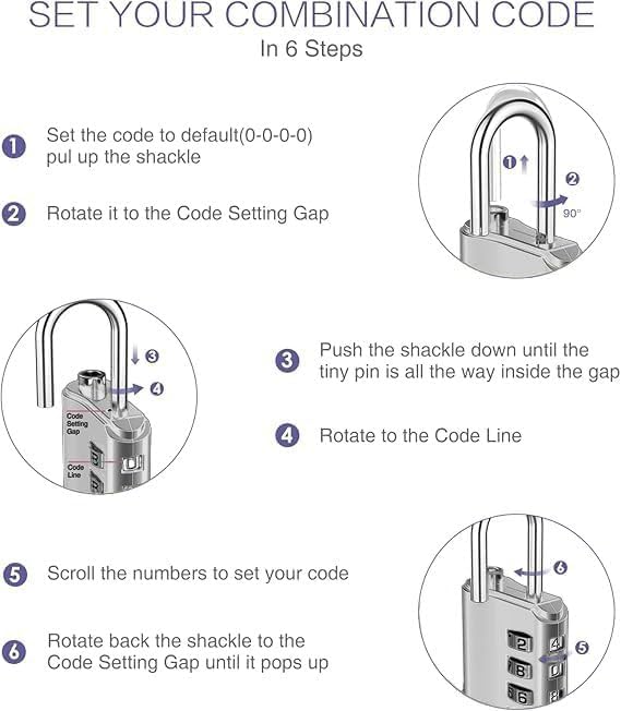 Jukusa 4-Digit Combination Padlock with Backup Key(1) | Heavy Duty Black Metal Security Lock | Resettable Code for Gym Locker, School, Travel, Gate & Storage Use (Silver) - Image 5