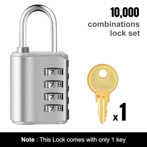 Jukusa 4-Digit Combination Padlock with Backup Key(1) | Heavy Duty Black Metal Security Lock | Resettable Code for Gym Locker, School, Travel, Gate & Storage Use (Silver) - Image 3