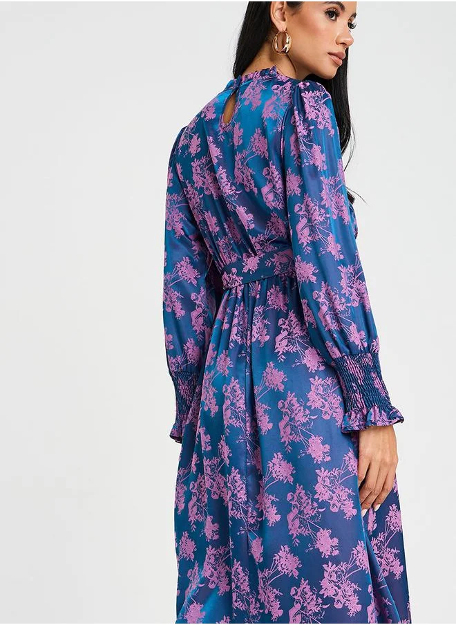 ستايلي Jacquard A-Line Midi Dress with Tie Belt