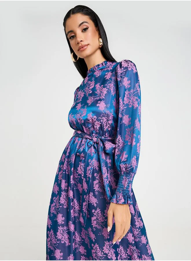 ستايلي Jacquard A-Line Midi Dress with Tie Belt