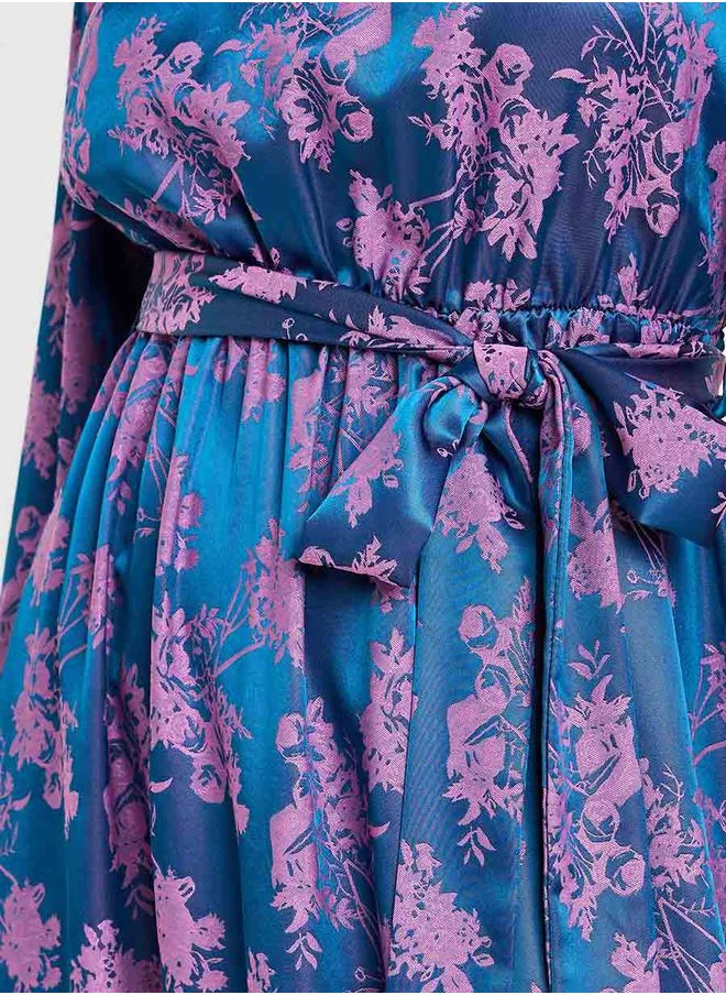 ستايلي Jacquard A-Line Midi Dress with Tie Belt