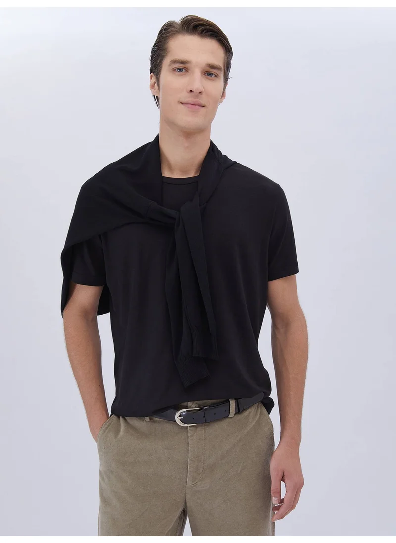 Kip Black Crew Neck Cotton Blend T-Shirt