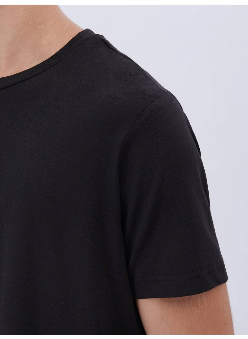 Kip Black Crew Neck Cotton Blend T-Shirt
