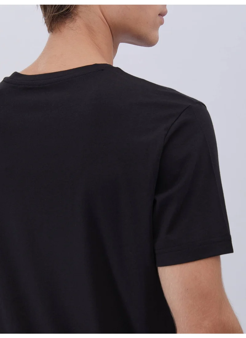 Kip Black Crew Neck Cotton Blend T-Shirt