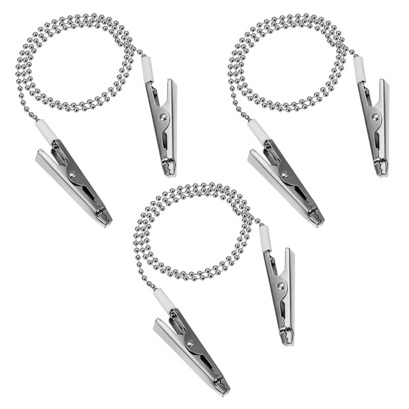 COMNICO Dental Bib Clips 3Pcs Metal Napkin Clip Chain with Ball Chains Lanyard with Ball Chains Alligator Clamps Silver Bib Holder Reusable Napkin Holder Clips to Hold Napkins Dental Office Mask