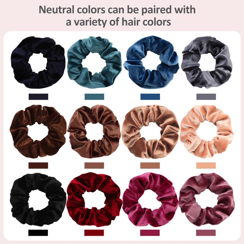 Whaline 12 Pack Hair Scrunchies Premium Velvet Scrunchy Elastic Hair Bands for Girls, Women Hair Accessories (12 Colors) - Image 2