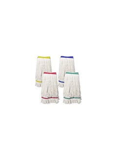 VINSTAR (Pack of 4) Cotton Kentucky Wet Mop Head 450gr, Heavy Duty Commercial Replacement Mop Head, Cotton Super Absorbent Floor Mop for Floor Cleaning with Yellow, Blue, Red, Green color strip  - Image 1