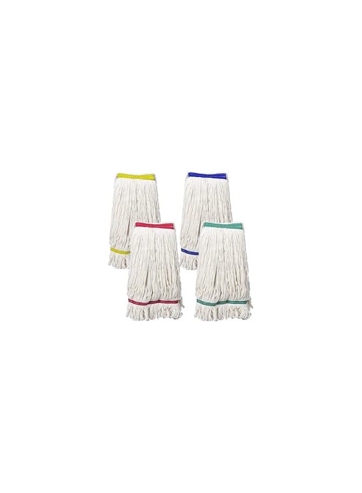 VINSTAR (Pack of 4) Cotton Kentucky Wet Mop Head 450gr, Heavy Duty Commercial Replacement Mop Head, Cotton Super Absorbent Floor Mop for Floor Cleaning with Yellow, Blue, Red, Green color strip - Image 1