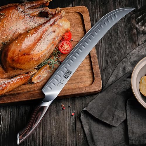 HOSHANHO Carving Slicing Knife, 12 Inch Japanese High Carbon Steel Brisket Knife with Ergonomic Pakkawood Handle, Razor Sharp Curved Butcher Breaking Knives for Meat Cutting - Image 5