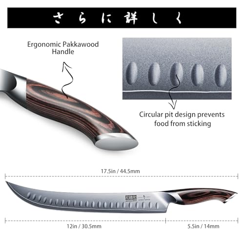 HOSHANHO Carving Slicing Knife, 12 Inch Japanese High Carbon Steel Brisket Knife with Ergonomic Pakkawood Handle, Razor Sharp Curved Butcher Breaking Knives for Meat Cutting - Image 4