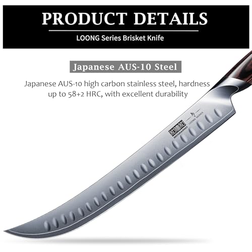 HOSHANHO Carving Slicing Knife, 12 Inch Japanese High Carbon Steel Brisket Knife with Ergonomic Pakkawood Handle, Razor Sharp Curved Butcher Breaking Knives for Meat Cutting - Image 2