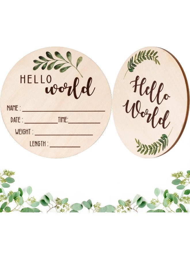 Giftacity Baby Announcement Sign for Newborn - Beautiful Double-Sided Hello World Name Sign for Hospital Birth Announcement, The Perfect Round Wooden Welcome Baby Sign for New Baby Boy and Girl Gifts - Image 1