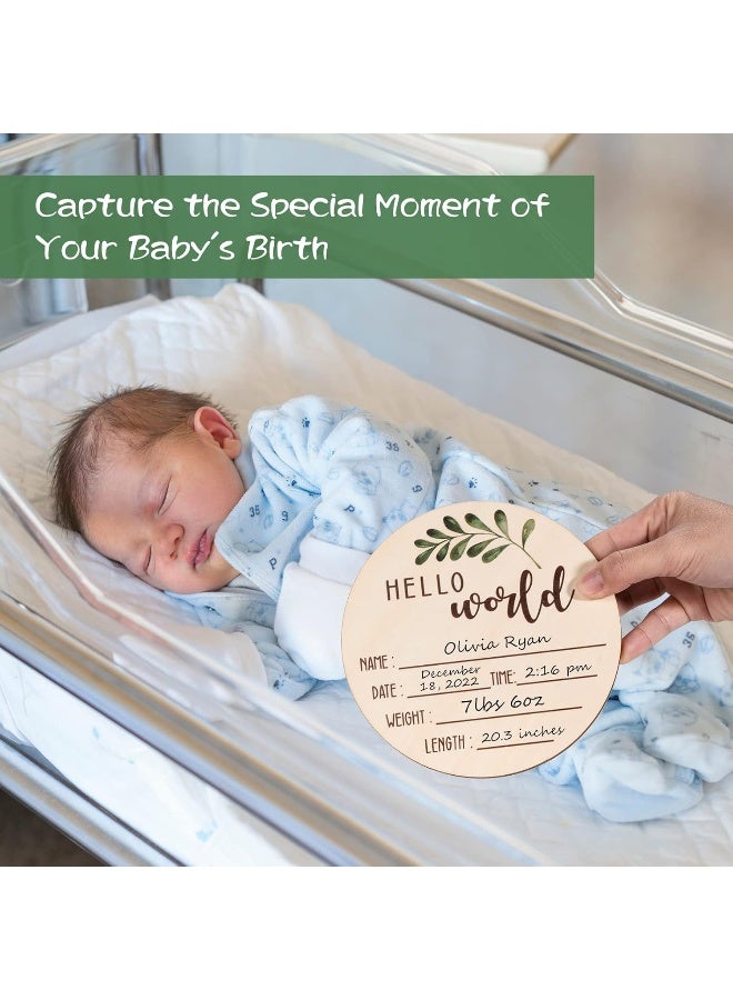Giftacity Baby Announcement Sign for Newborn - Beautiful Double-Sided Hello World Name Sign for Hospital Birth Announcement, The Perfect Round Wooden Welcome Baby Sign for New Baby Boy and Girl Gifts - Image 2