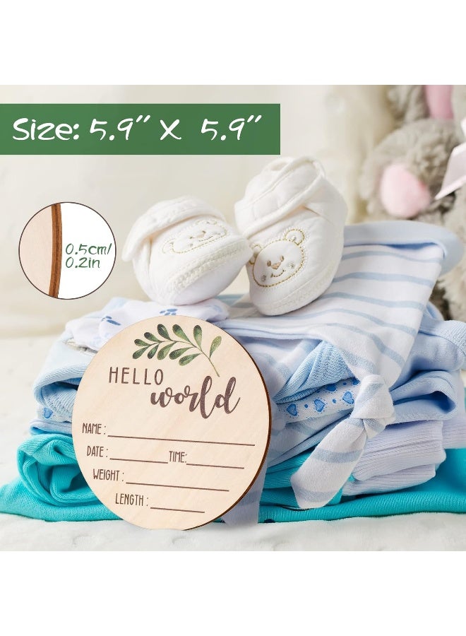 Giftacity Baby Announcement Sign for Newborn - Beautiful Double-Sided Hello World Name Sign for Hospital Birth Announcement, The Perfect Round Wooden Welcome Baby Sign for New Baby Boy and Girl Gifts - Image 5