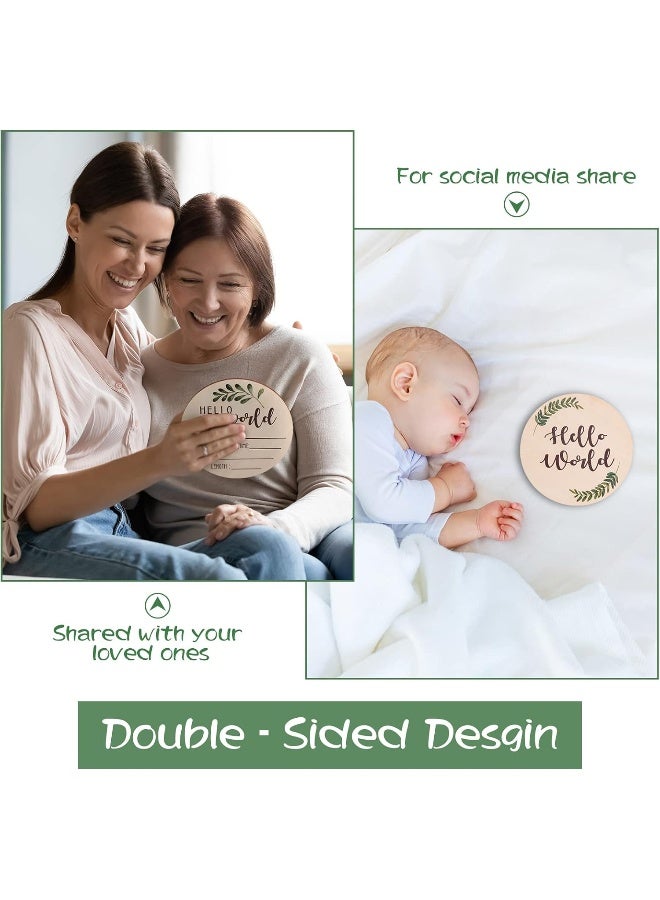Giftacity Baby Announcement Sign for Newborn - Beautiful Double-Sided Hello World Name Sign for Hospital Birth Announcement, The Perfect Round Wooden Welcome Baby Sign for New Baby Boy and Girl Gifts - Image 3