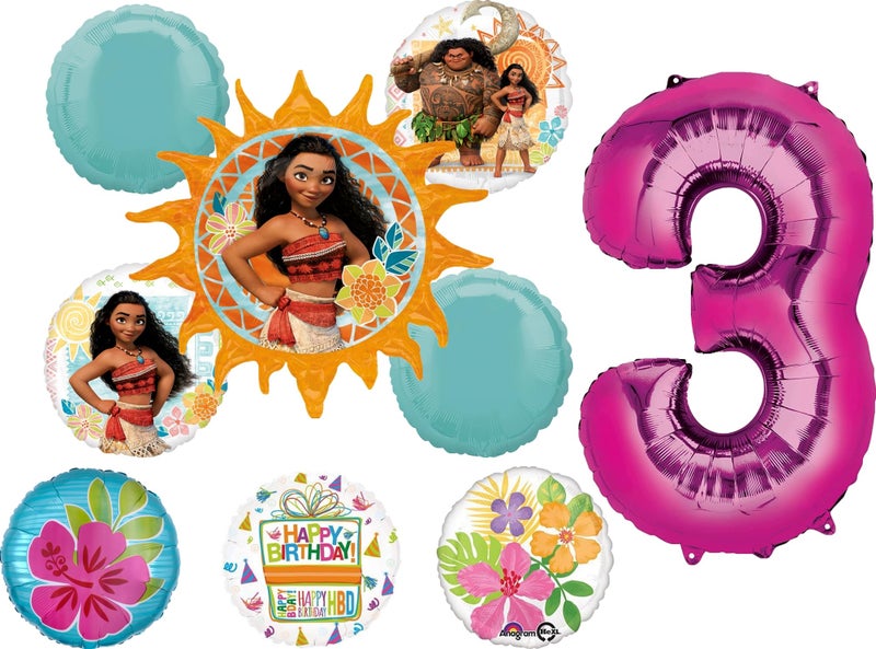 Anagram Moana 3rd Birthday Party Supplies Foil Balloon Bouquet Decorations - Image 2