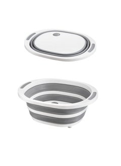 Captaintech 4-in-1 Collapsible Multi-Functional Chopping Board, Foldable Sillicone Washing Up Bowl Vegetable Fruit Strainers Wash Basin Basket, Ice Bucket Sink Bowl Folding Drain Tub, Space Saver (Grey)  - Image 1