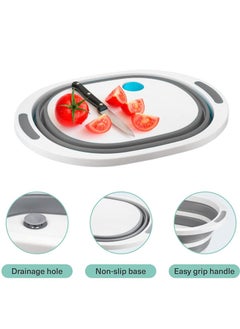Captaintech 4-in-1 Collapsible Multi-Functional Chopping Board, Foldable Sillicone Washing Up Bowl Vegetable Fruit Strainers Wash Basin Basket, Ice Bucket Sink Bowl Folding Drain Tub, Space Saver (Grey)  - Image 2
